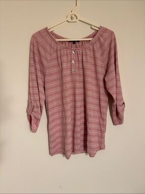 Adrienne Vittadini Blush Pink Striped Henley Tunic